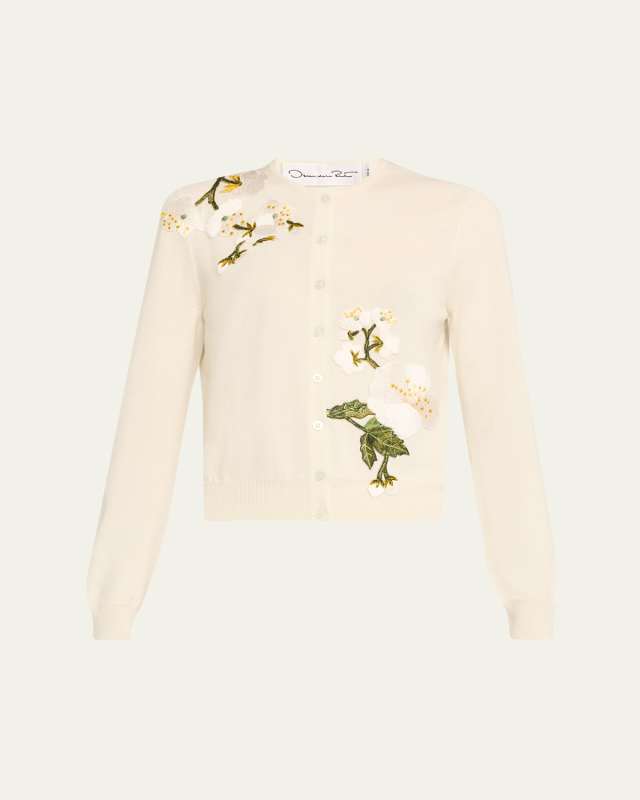Cherry Blossom Embroidered Crewneck Cardigan